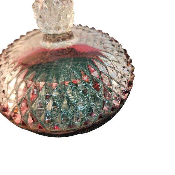 Vintage, Red Ruby Flash, Indiana Glass, Diamond Point, Compote with Lid, - Picture 4 of 12